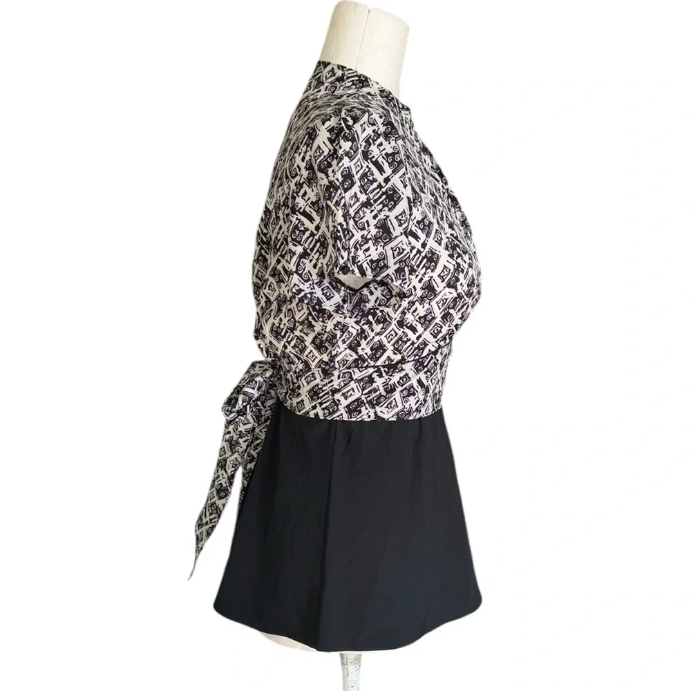 LN Anthropologie Girls From Savoy Black & White Bow Tie Back Peplum Blouse - 4